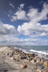 GroÃe und verschiedene Steine liegen an einem naturbelassenen Strand an der Ostseeküste nahe Maasholm. Hier lassen sich nach Stürmen Bernsteine und Versteinerungen finden